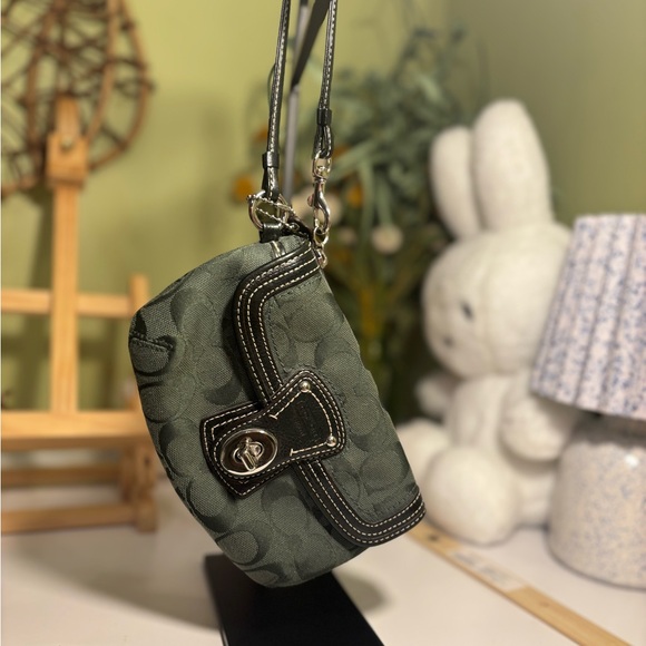 Coach Handbags - Coach Dark Green Clutch with Silver Accents